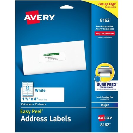 AVERY Label, Ezpeel, Inkjt, 1.3X4, We 350PK AVE8162